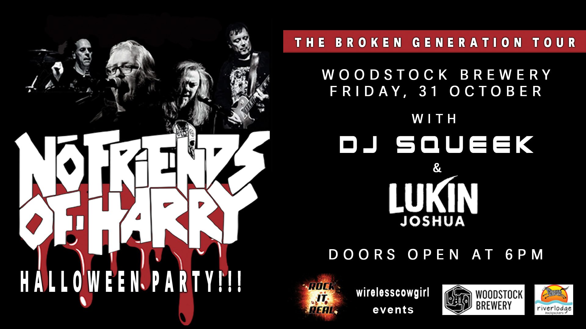 No Friends Of Harry LIVE - Halloween Party! Woodstock Brewery, Cape Town